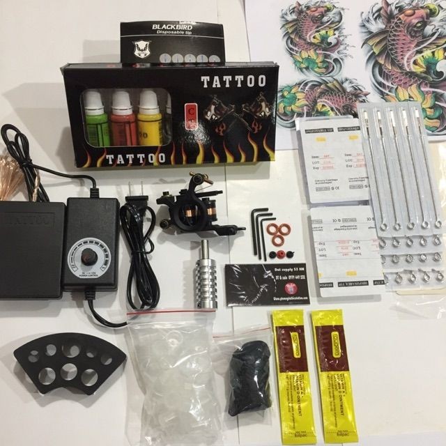 Combo bộ 1 máy xăm hình Trung Cấp + 7 màu mực Tattoo Ink