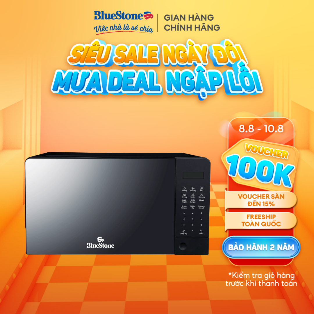 Lò Vi Sóng Điện Tử BlueStone MOB-7815 - Dung tích 20L - Công suất 1100W - Bảng điều khiển điện tử-  8 chế độ nấu - Bảo hành 2 năm - Hàng chính hãng