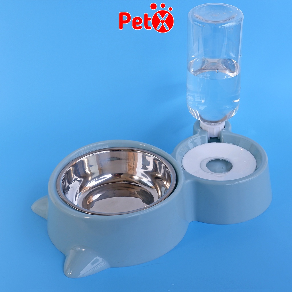 Bát ăn cho chó mèo, bát ăn cho chó, bát ăn cho thú cưng, bát tự động cho thú cưng, bát đôi ruột inox kèm khay bình cấp nước tự động 500ml - petx