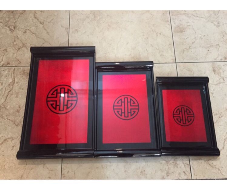 Khay gỗ sơn mài in chữ Thọ 20 x 30cm