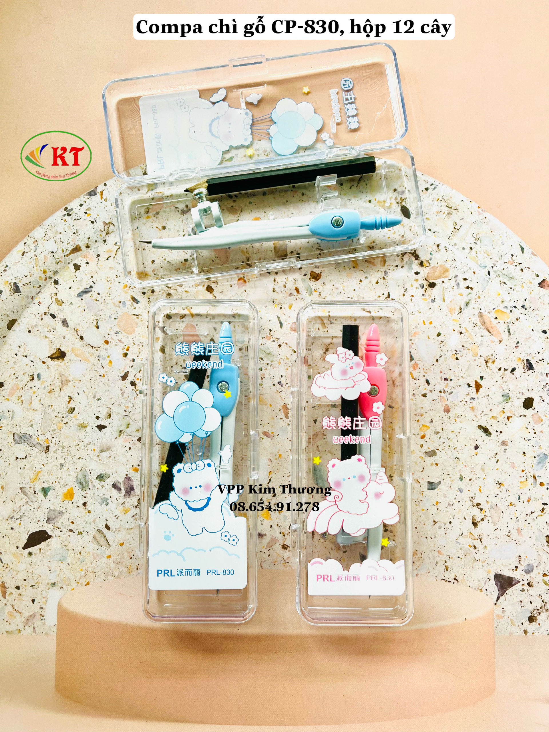 Compa chì gỗ (CP-830) gồm 2 màu hồng, xanh dương