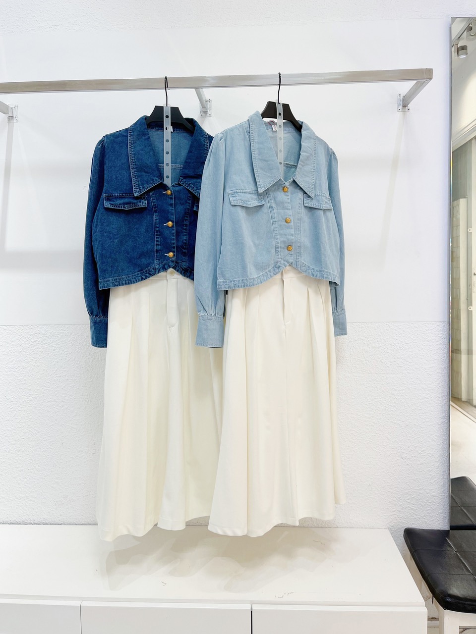 AfterBefore | Áo Denim Crop Top Tay Dài