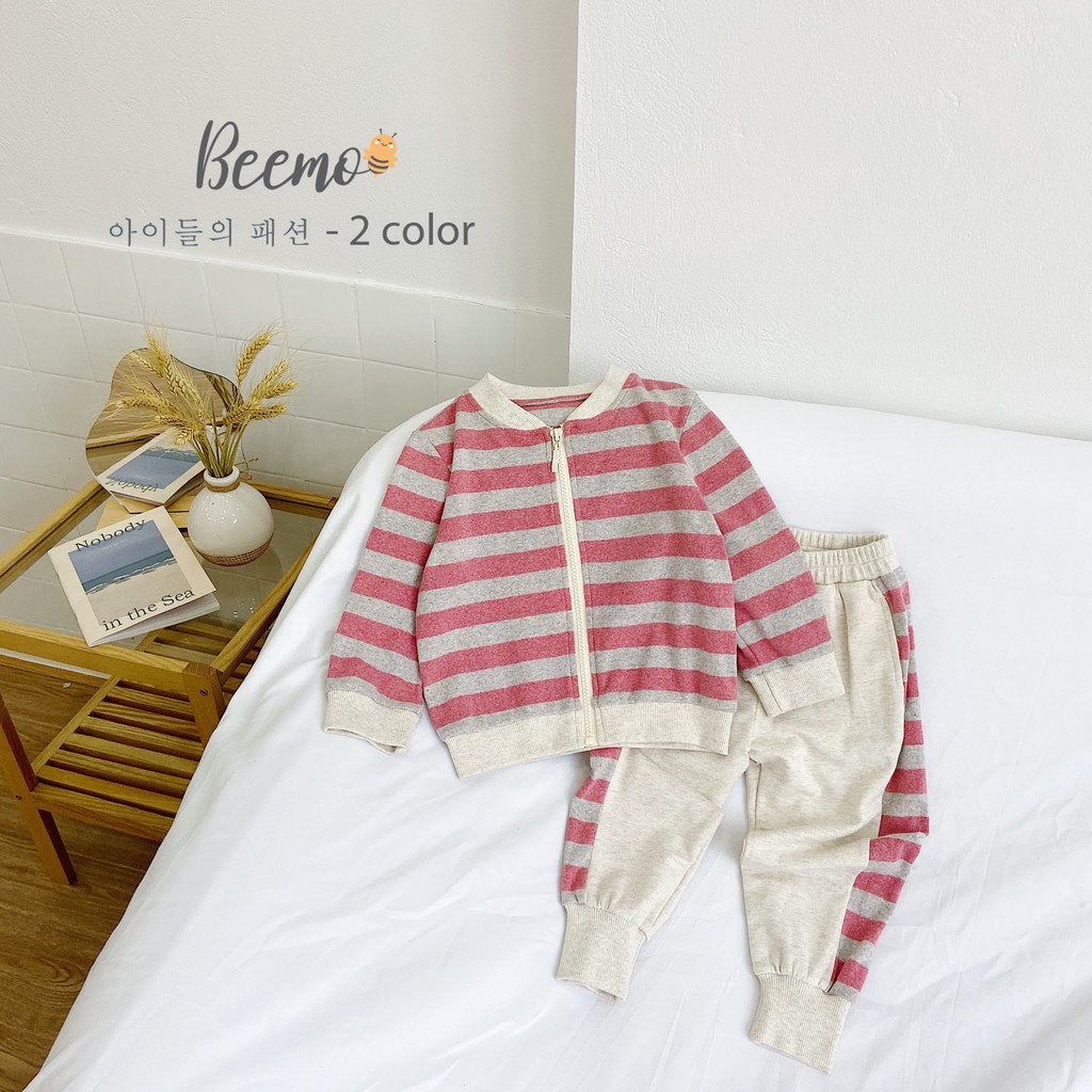 Bộ bomber áo kẻ cho bé trai/bé gái Beemo 20B077