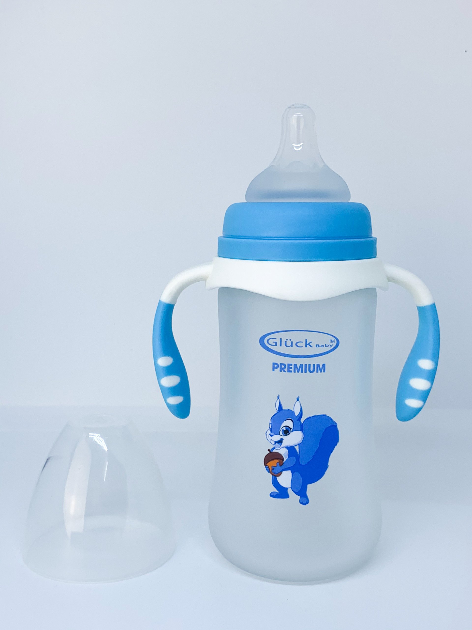 Bình sữa thủy tinh bọc silicon Gluck 240ml - Xanh