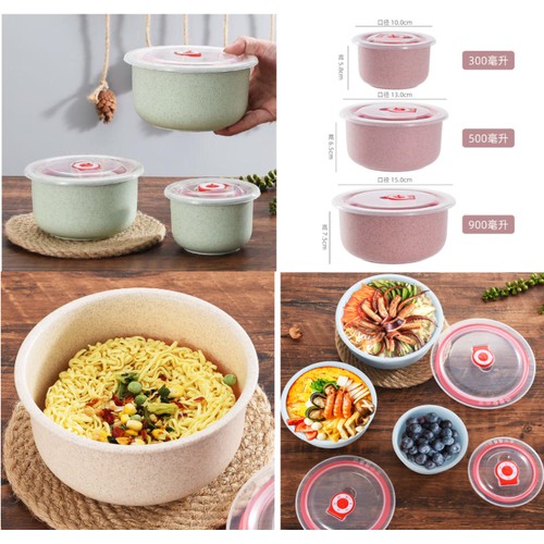 Bộ 3 tô nhựa lúa mạch có nắp đậy.- Bộ 3 Hộp Cơm Lúa Mạch
