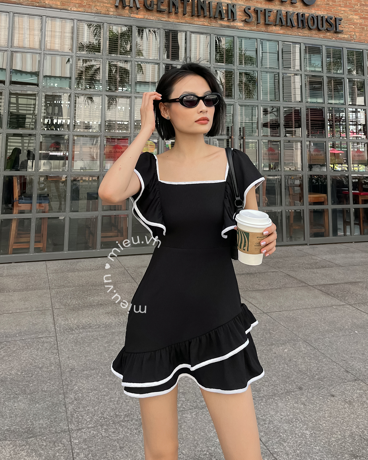 Đầm thun nữ cổ vuông lai bèo MIEU - JD06