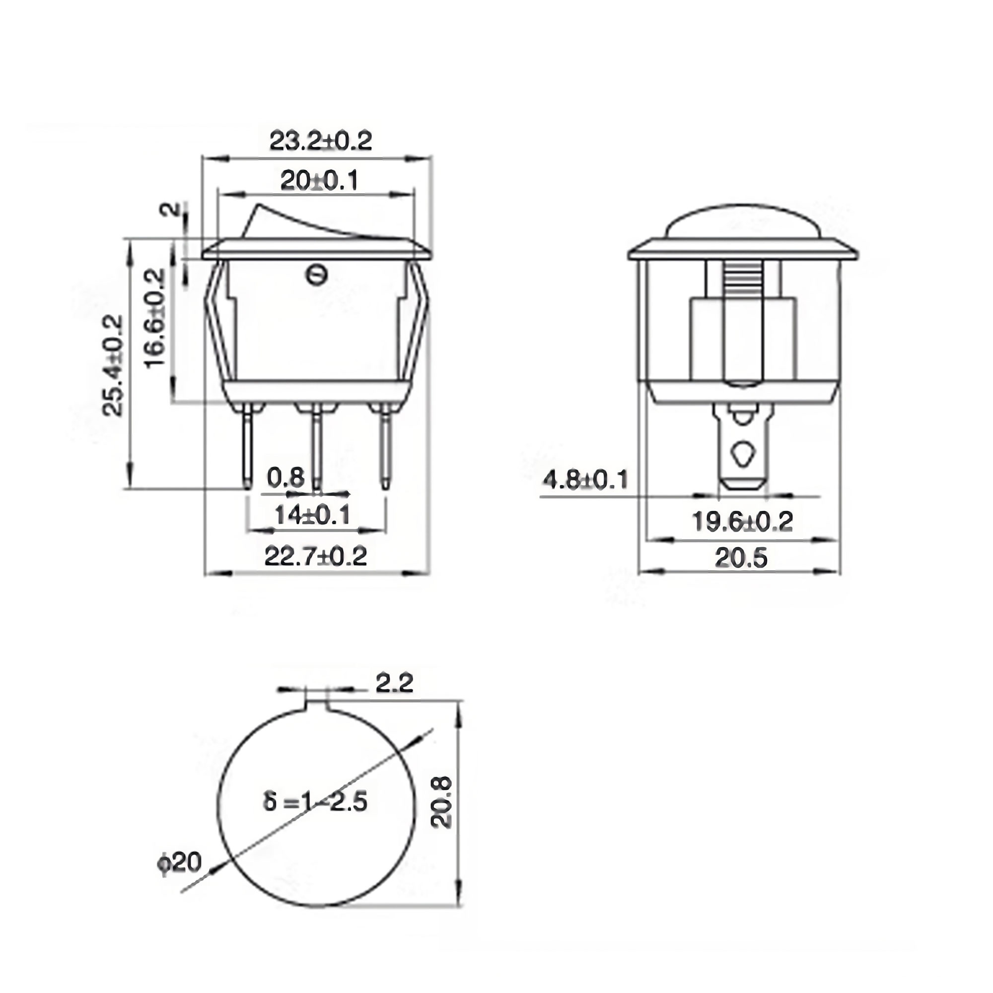 Bộ 4 Công tắc bập bênh tròn KCD1-3 20mm