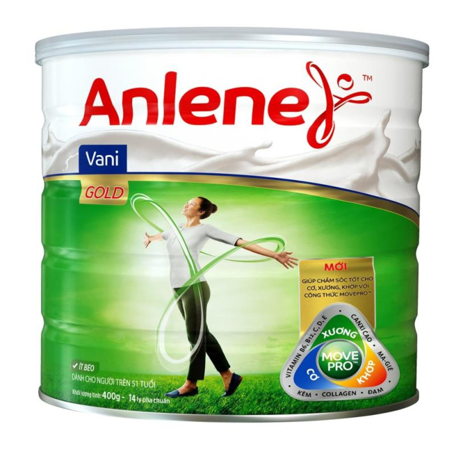 Anlene Gold MOVEPRO™ 400G (hương vani, hộp thiếc) Tặng 3 Hộp Sữa Anlene UHT 180ml
