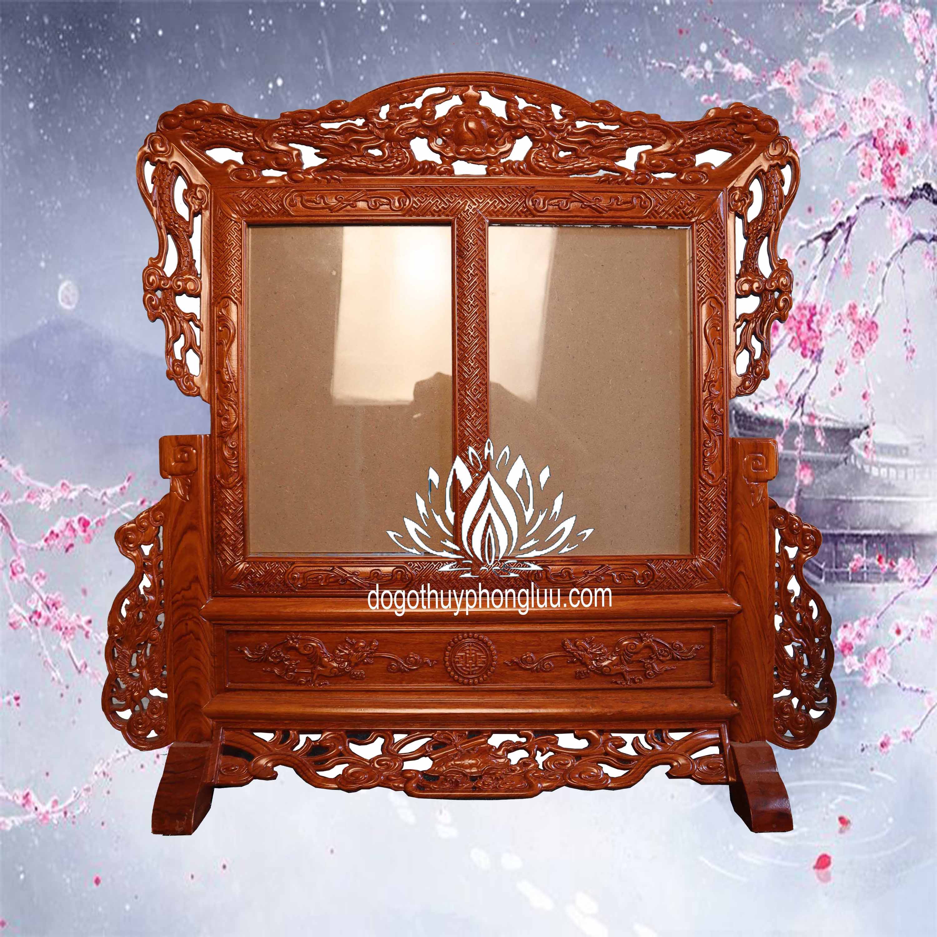 Khung ảnh tứ linh đôi gỗ huong cỡ ảnh thờ 20x30