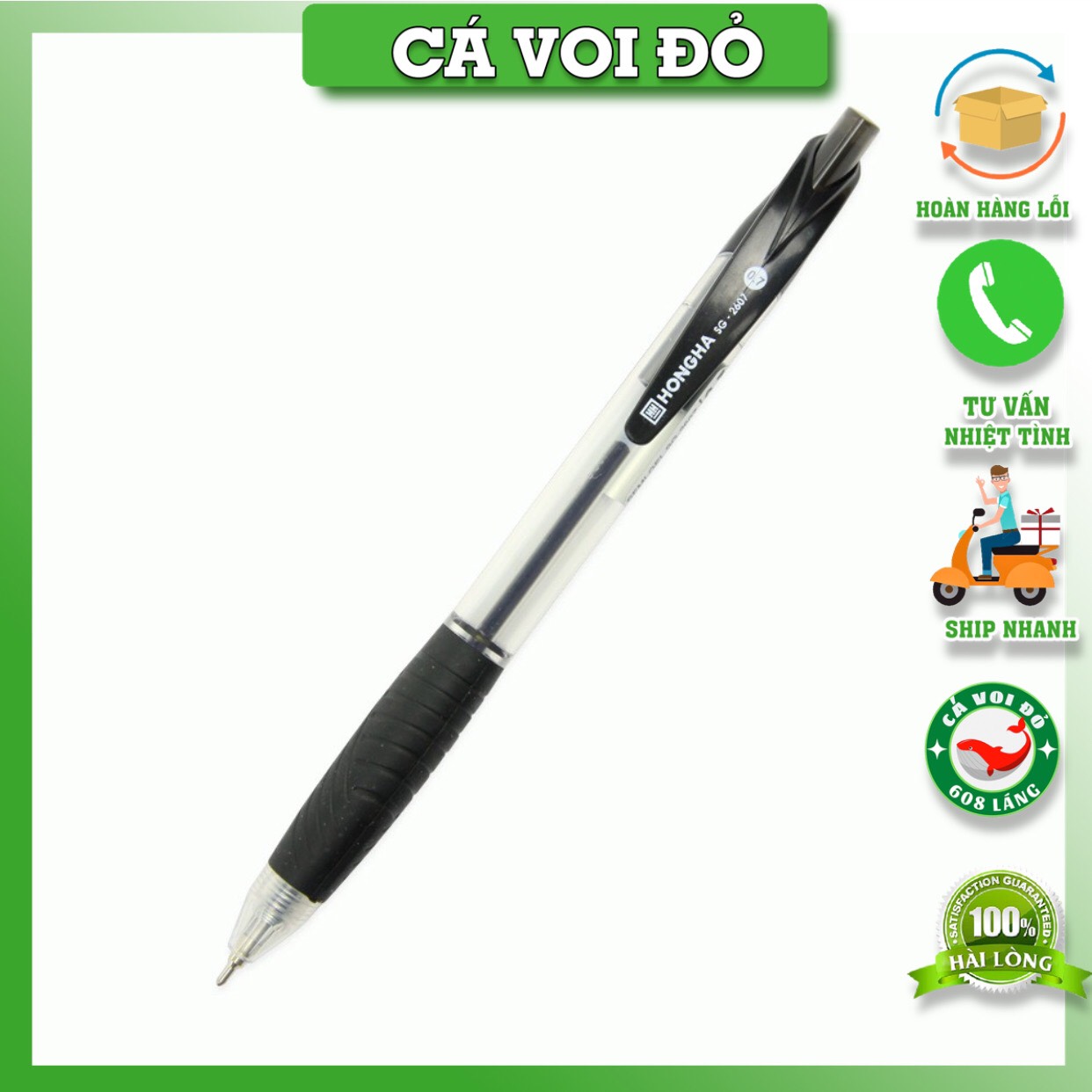 Bút semi gel hồng hà 0.7 mm thân trong