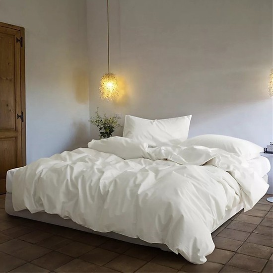 Bộ chăn ga gối EmmiBedding Cotton TC TRẮNG TINH, set 4 món gồm 1 vỏ chăn, 1 ga bọc nệm theo yêu cầu, 2 vỏ gối nằm, chất liệu thoáng mát, mềm mịn, bền màu, phong cách Hàn Quốc trẻ trung, hiện đại, miễn phí bo chun