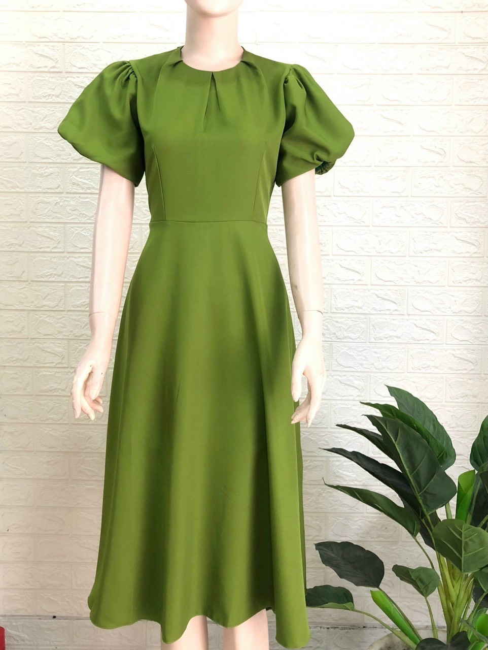 đầm xòe xanh bơ tay phồng