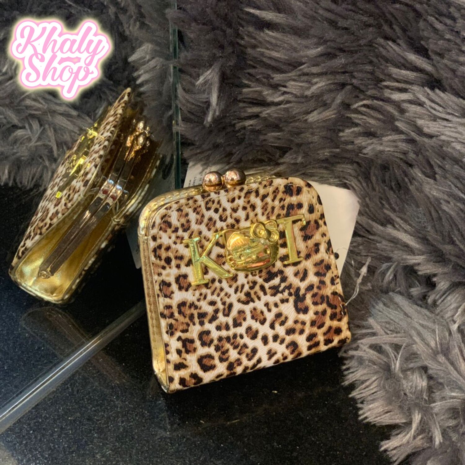 Bóp ví tiền cầm tay mini nút bật da mềm 1 ngăn hình Mèo Kitty kiểu dáng da beo cho bé gáu, bạn nữ (Nhật Bản) - (9x3x9cm) - 30AA3563
