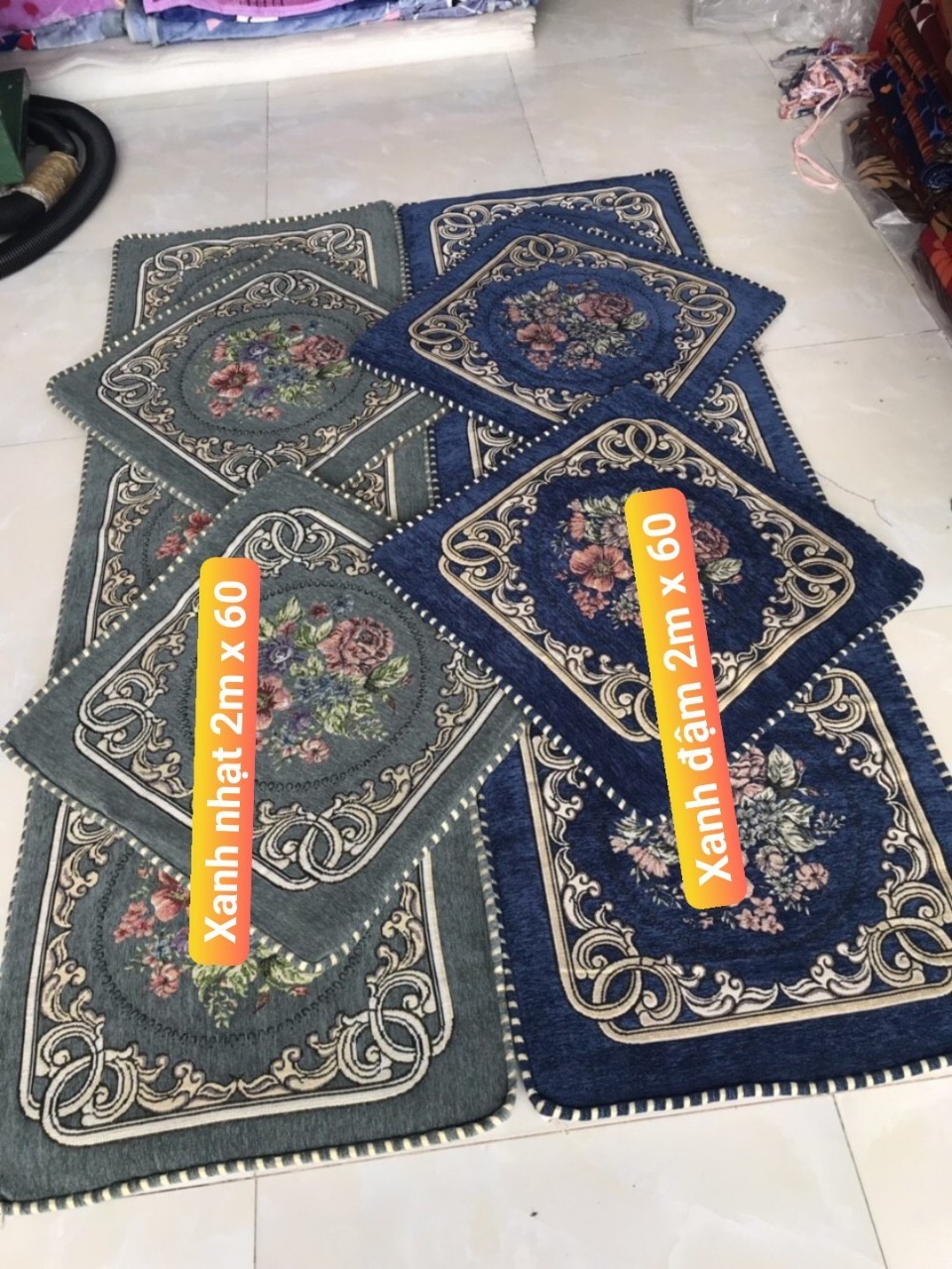Thảm ghế hoàng gia xanh 1m8 x 60cm