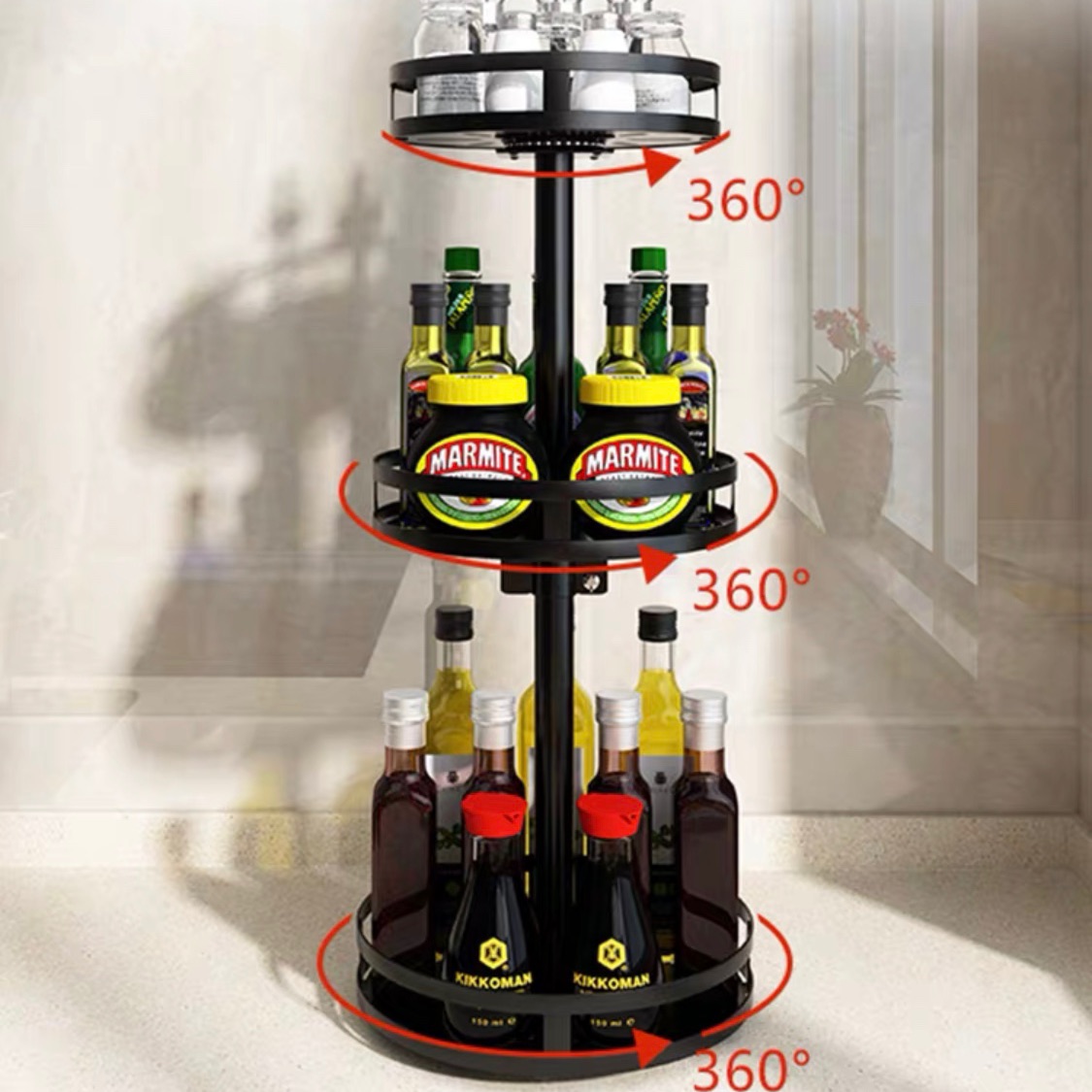 Kệ thép đen tròn xoay 360* 3 tầng mẫu mới cao cấp