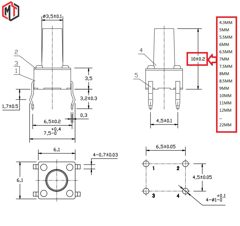 Nút Nhấn 4 Chân 6x6x13mm DIP