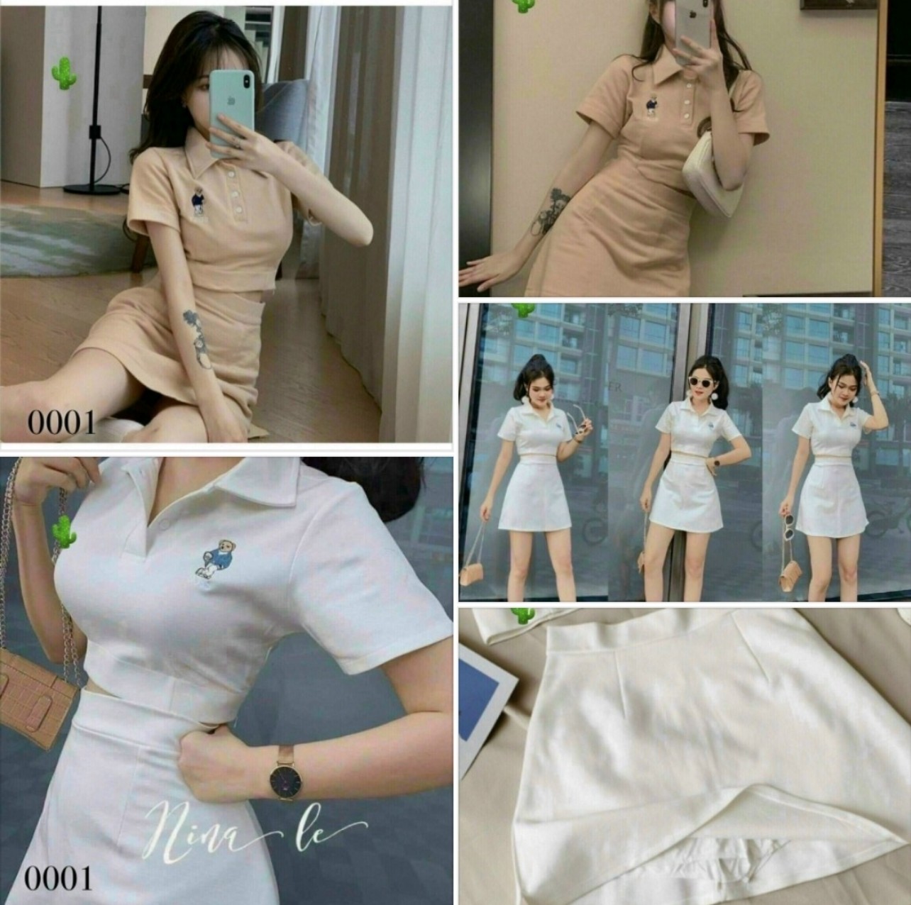 Sét polo thêu gấu ( chân váy có lót trong)
