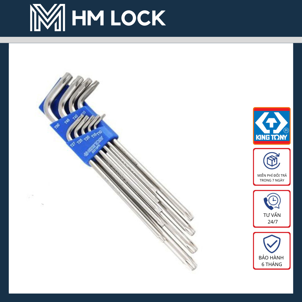 BỘ 9 CÂY KHÓA LỤC GIÁC BI VÀ BÔNG KINGTONY 1.5MM-10MM - THÉP VANADIUM SIÊU CỨNG, KHÔNG GỈ CAO CẤP - HM LOCK