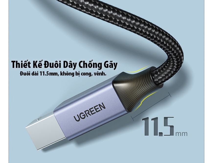 Cáp USB-C sang USB-B máy in  Dài 3M Ugreen 80808 (Vỏ Nhôm) Chính Hãng