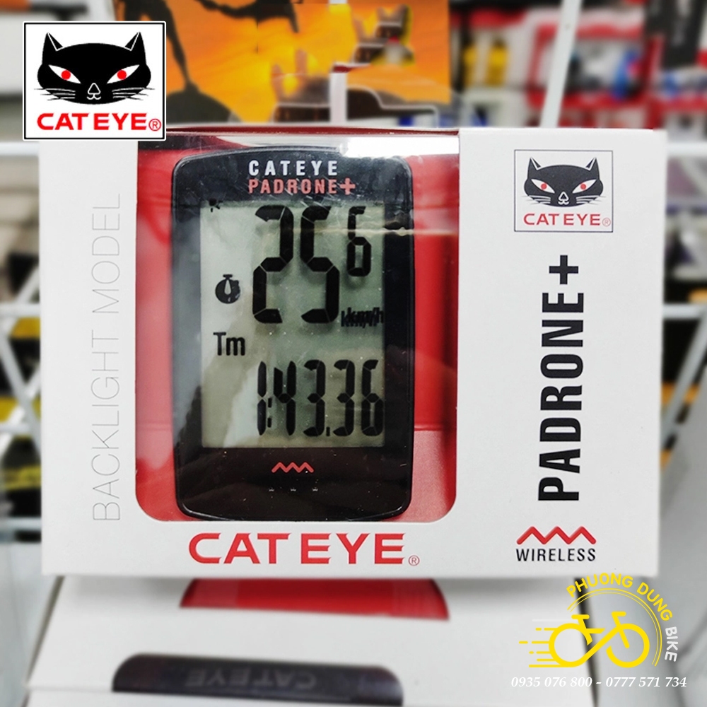 Đồng hồ đo tốc độ xe đạp không dây CATEYE Padrone+ CC PA110W (Japan - Có Đèn Nền)