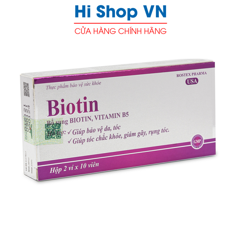 Viên uống bổ sung Biotin, Vitamin B5 giúp tóc chắc khỏe, giảm gãy rụng tóc, bảo vệ da tóc - Hộp 20 viên