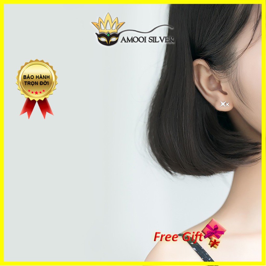 Bông tai bạc S925 đôi sao - Amooi Silver AB109