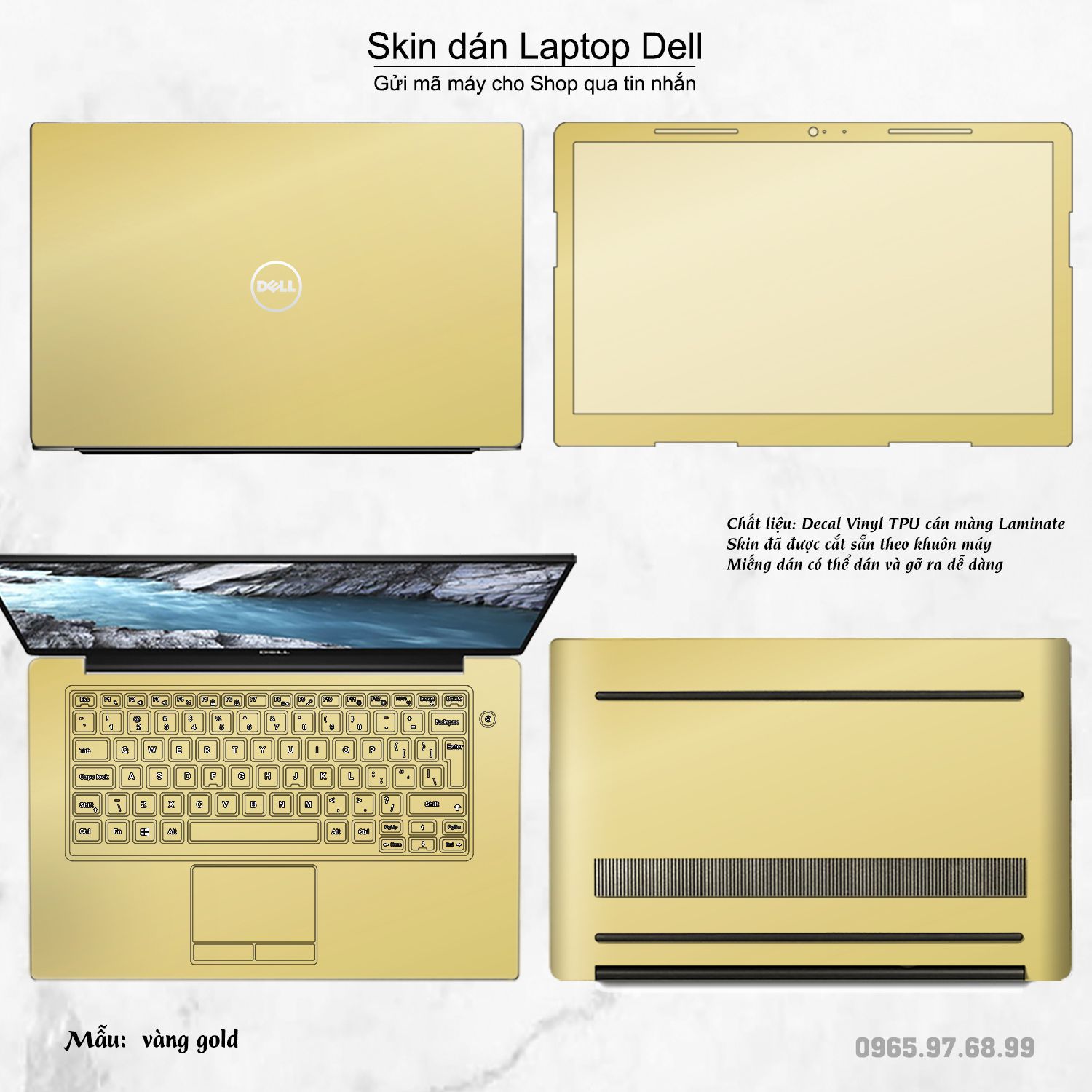 Decal Skin dán Laptop Dell mẫu vàng gold (inbox mã máy cho shop)