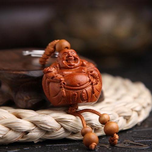 Móc Khóa Gỗ Thủ Công Khắc Hình Phật Di Lặc Bình An ( tròn )