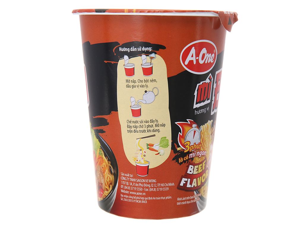 Thùng 12 ly - Mì A-One 65g Hương vị Bò