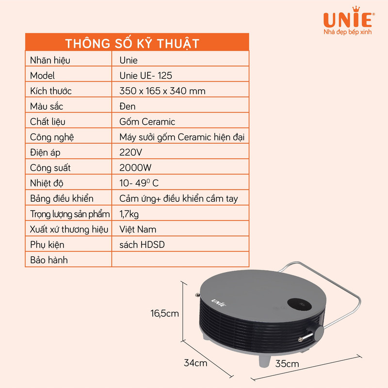 Máy sưởi gốm UNIE UE-125 công suất 2000W