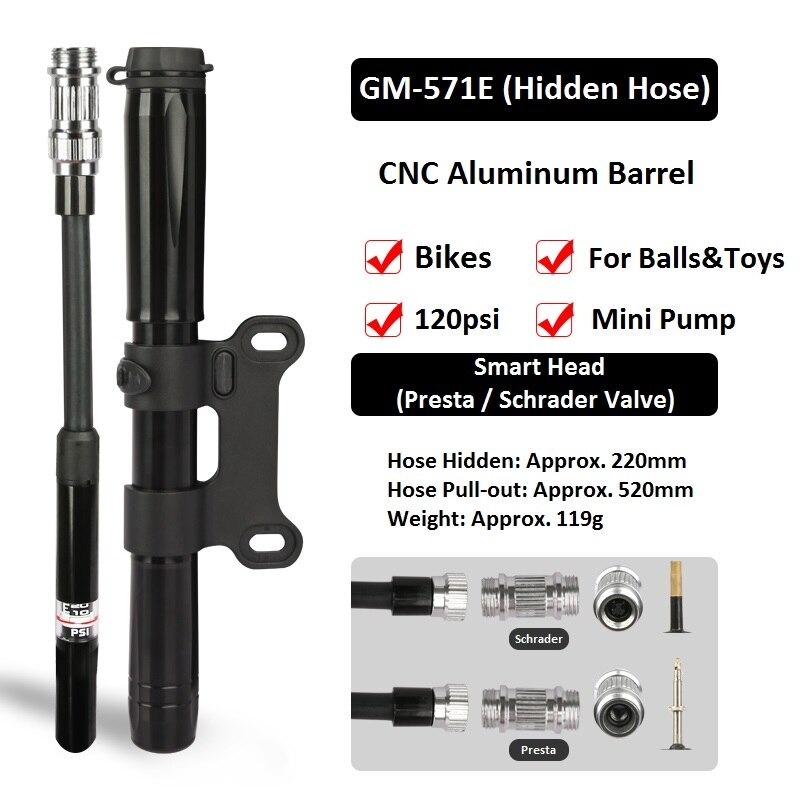 Bơm xe đạp mini giyo hợp kim nhôm cnc 120 psi van av/fv dành cho xe đạp mtb/road