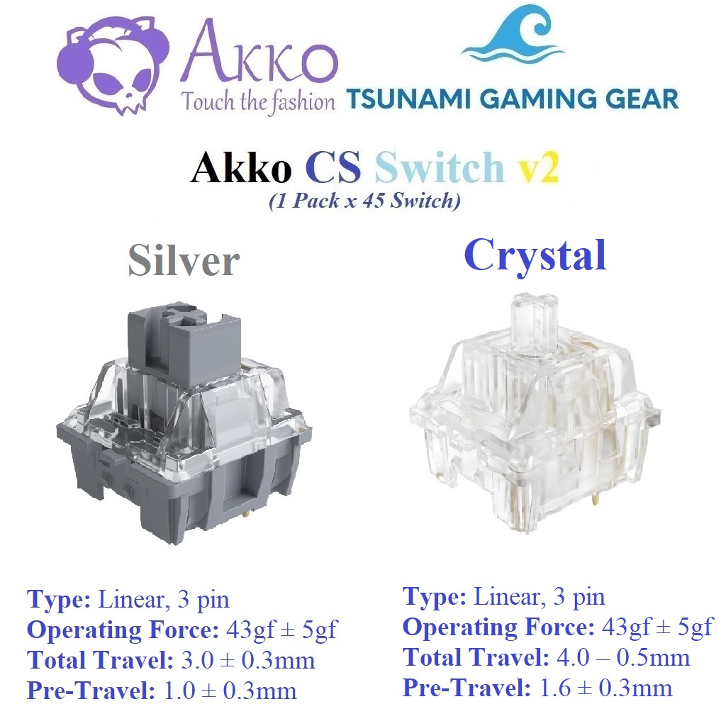 Bộ Switch Akko CS Switch - Silver/ Crystal (45 switch) - Hàng chính hãng