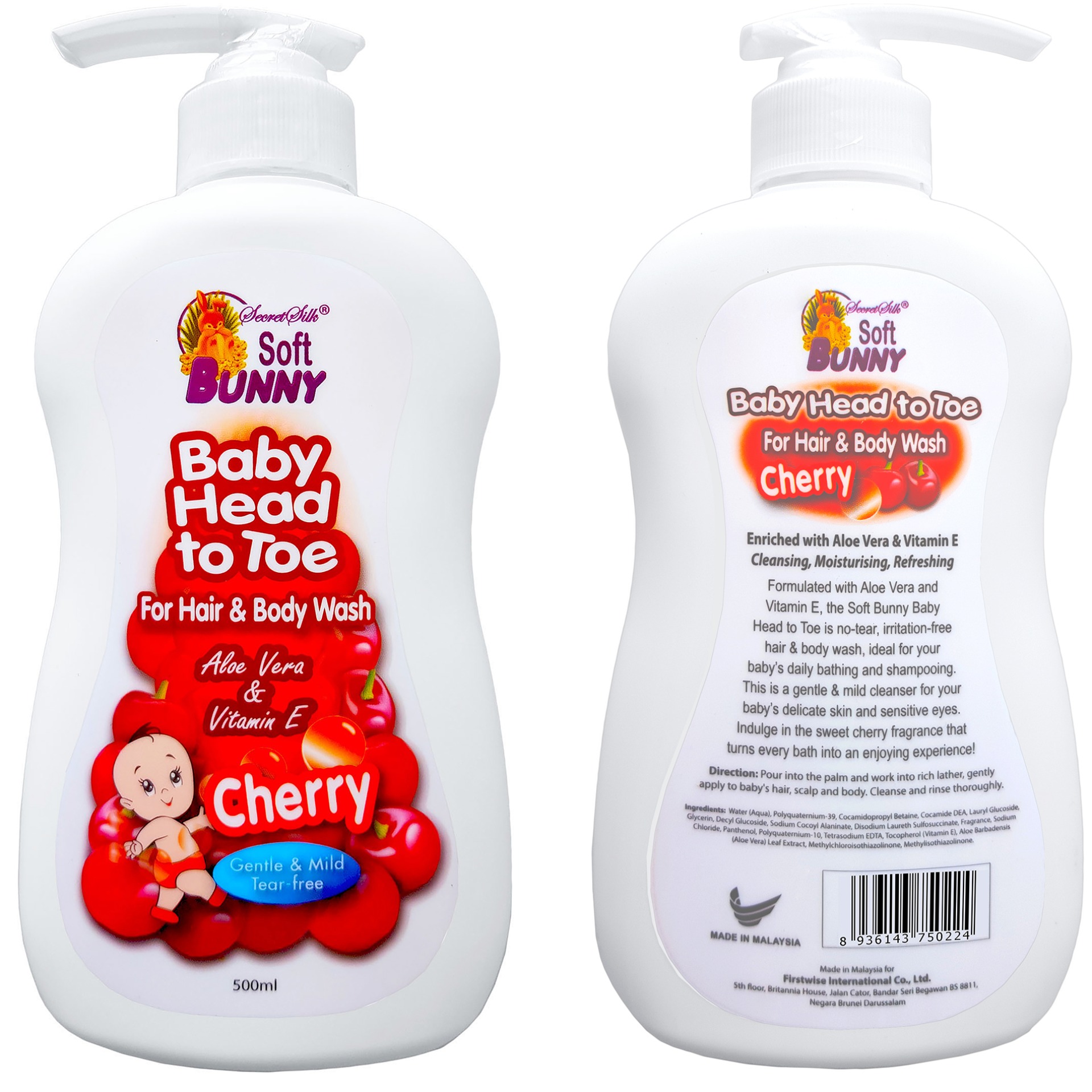 Sữa Tắm Gội Bé Soft Bunny - Cherry 500ml - [ Tặng chai cồn 90 dộ 60ml ]