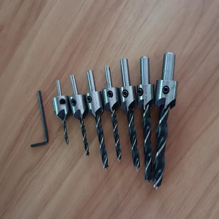 Bộ 7 mũi khoan gỗ doa lỗ vít Tặng Găng Tay Bảo Hộ