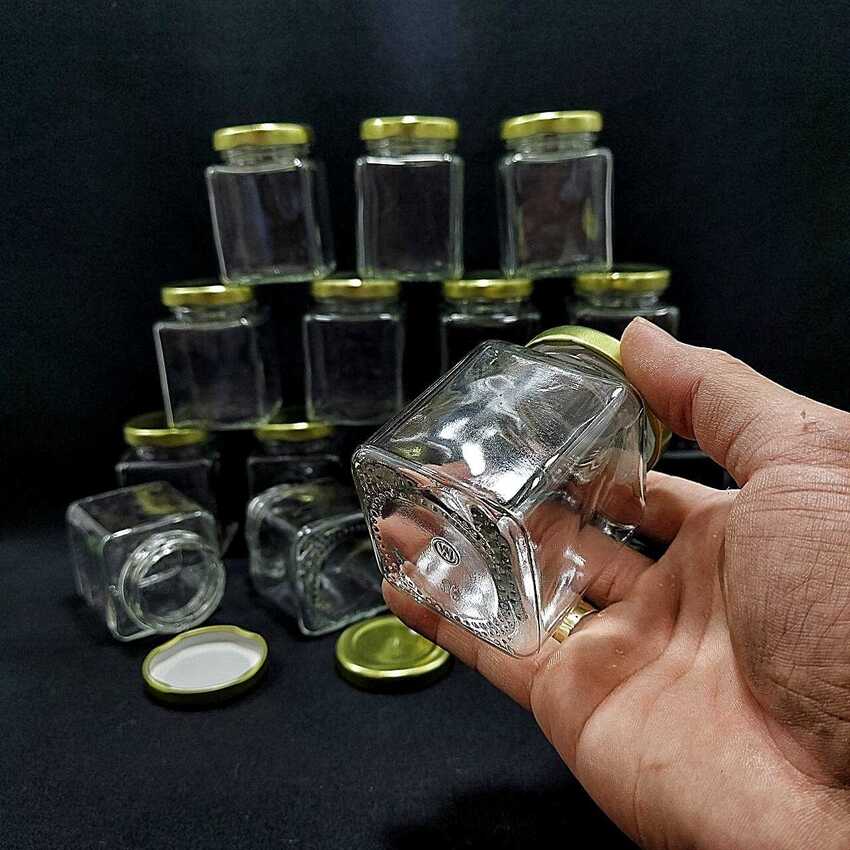 Hũ Thủy Tinh Vuông 100ML (combo 8 cái) nắp thiếc vàng – Lọ Thủy Tinh Vuông – Hũ Chưng Yến Thủy Tinh đựng sữa chua mật ong dầu dừa thức uống thực phẩm