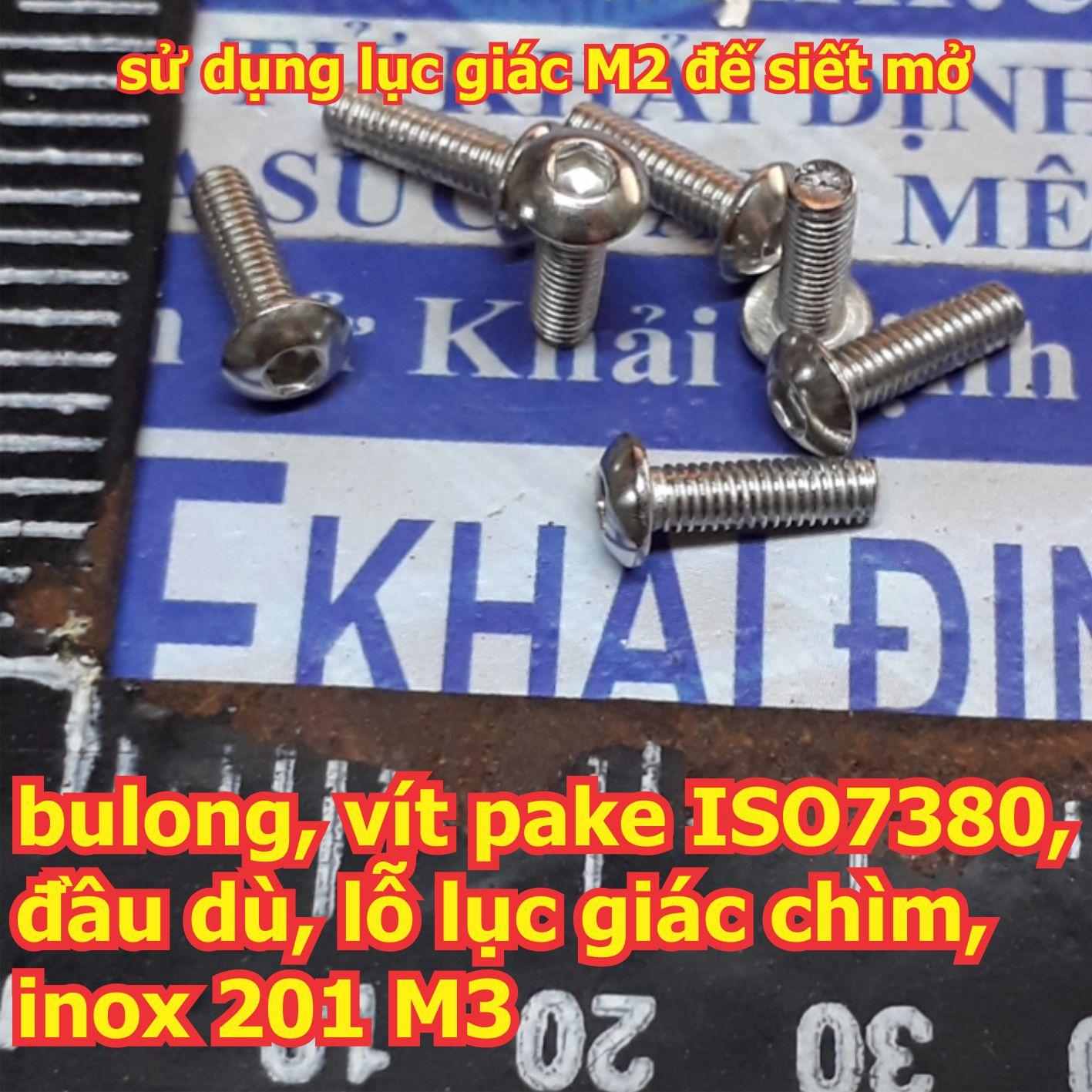 bulong vít pake ISO7380 đầu dù lỗ lục giác chìm inoc inox 201 M3 dài 6 ~ 40mm kde6085