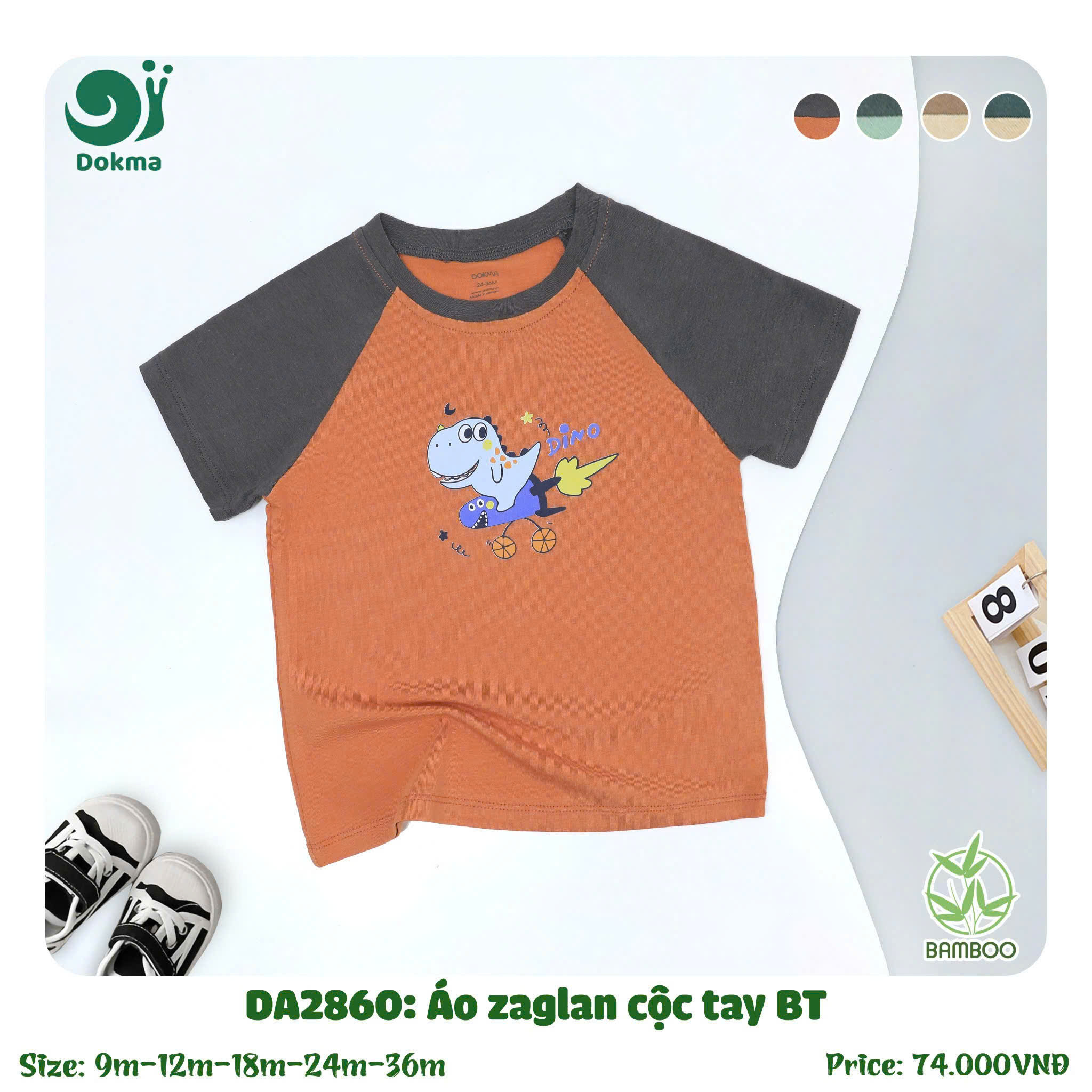 Áo cộc tay DOKMA cho bé trai chất bamboo - viscose mềm mát (6-36m) (DA2860 - DA2782)