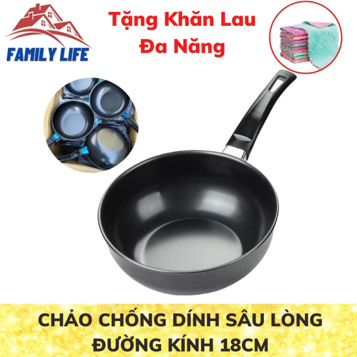 Chảo Chống Dính Sâu Lòng Đường Kính 18Cm – Tay Cầm Chống Nóng Hàng Nội Địa Chất Lượng Cao,Chảo Mini Chống Dính Cực Bền