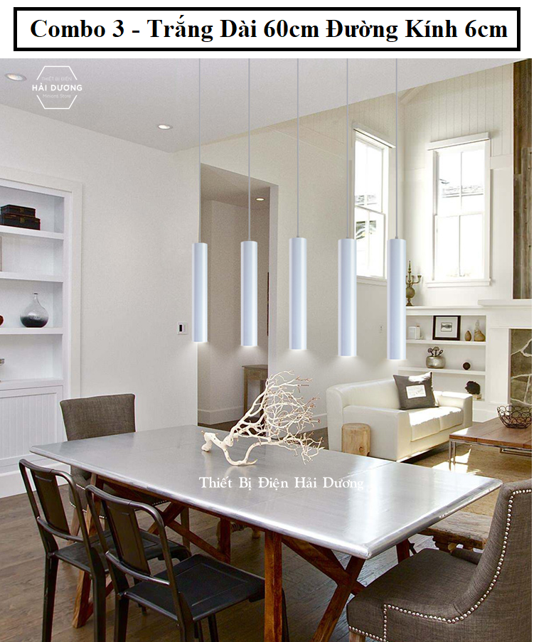 Combo Bộ 3  Đèn thả trần rọi ống bơ CD-204B Dài 60cm (Đen/Trắng) - Thân nhôm tản nhiệt - Ánh Sáng Vàng - Có Video Hướng Dẫn Lắp Đèn