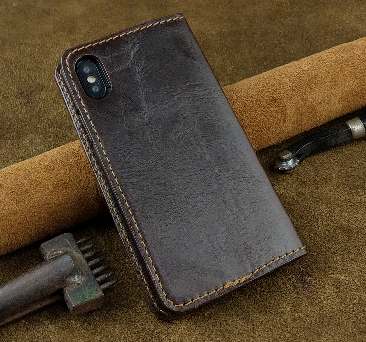 Bao Da Gập Iphone X / XS Handmade Da Bò Thật