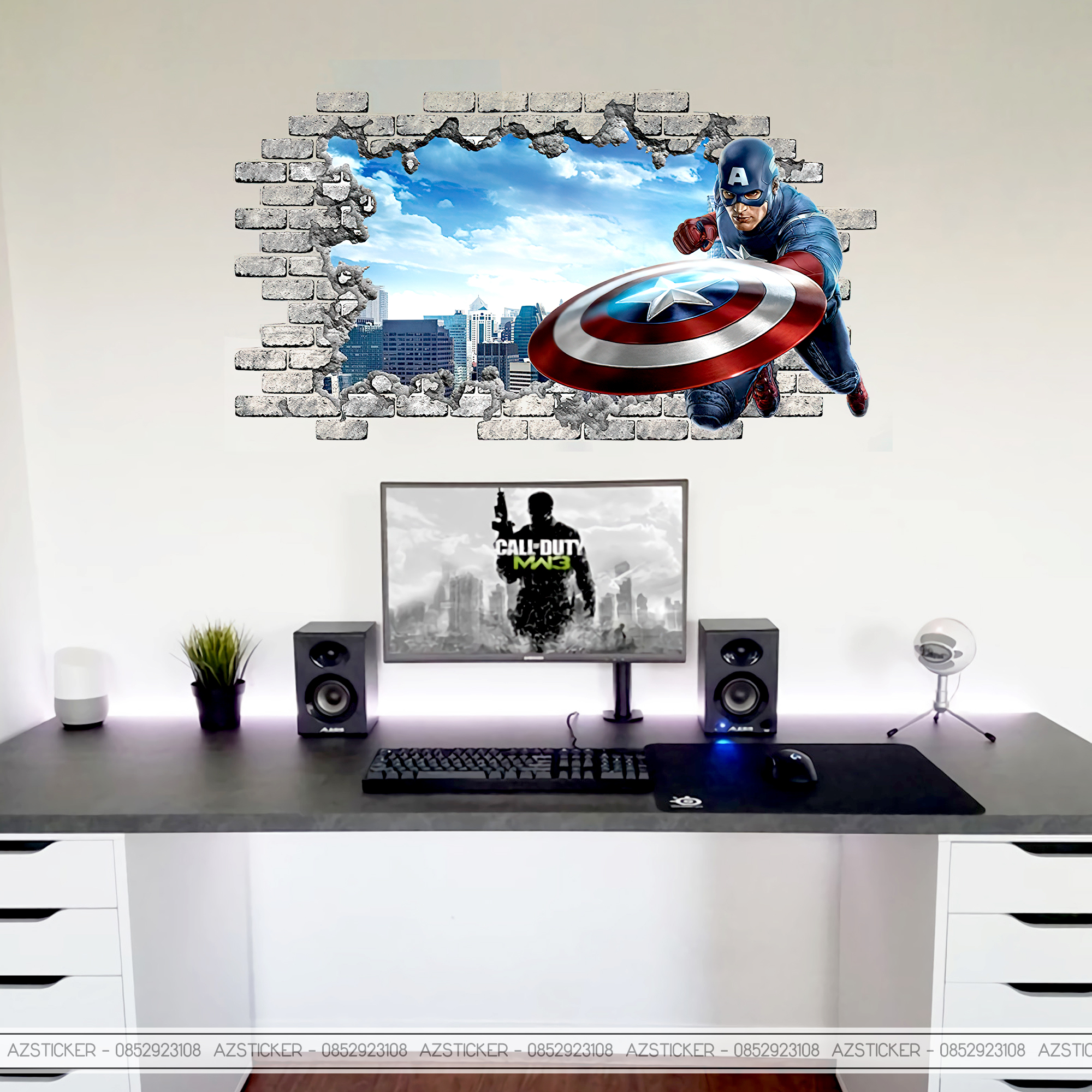 TRANH DÁN TƯỜNG 3D CHỦ ĐỀ CAPTION AMERICAN