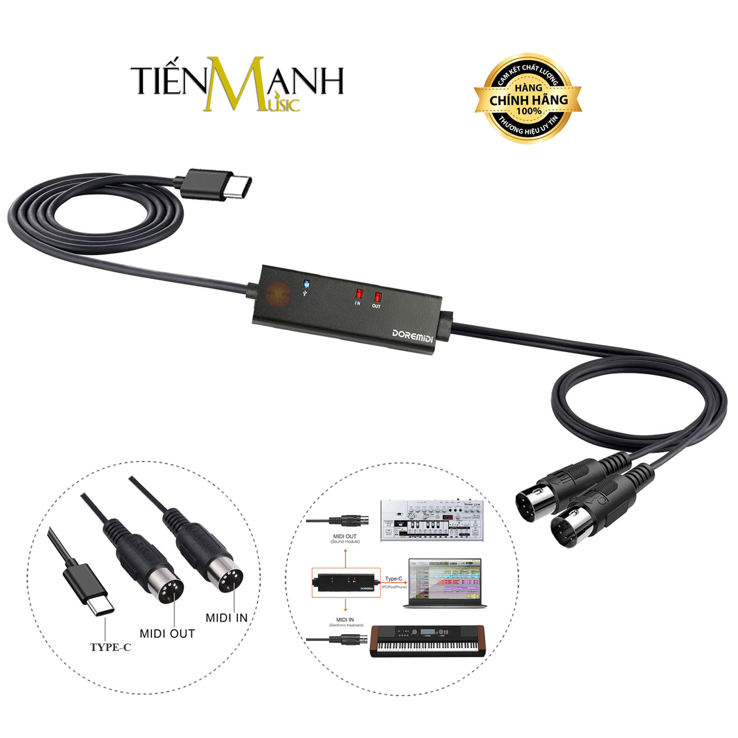 Dây cáp midi usb-c doremidi mtu11 cable type c cao cấp cho đàn piano, organ, keyboard mtu-11 type-c