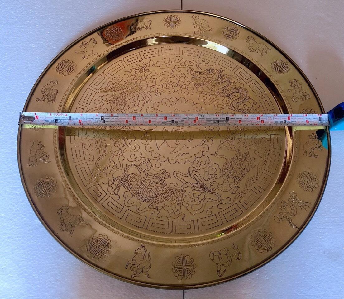 mâm chạm tứ linh 53cm chất liệu đồng