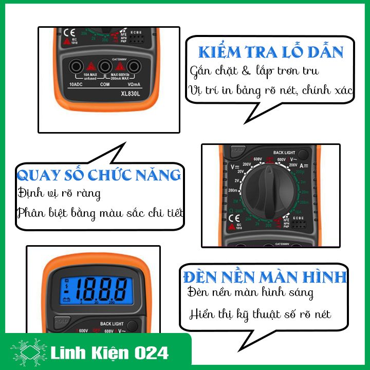 Đồng hồ đo điện tử vạn năng XL830L, đồng hồ đo điện đa năng XL 830L, đo điện áp hiển thị số, đồng hồ đo có kèm pin theo
