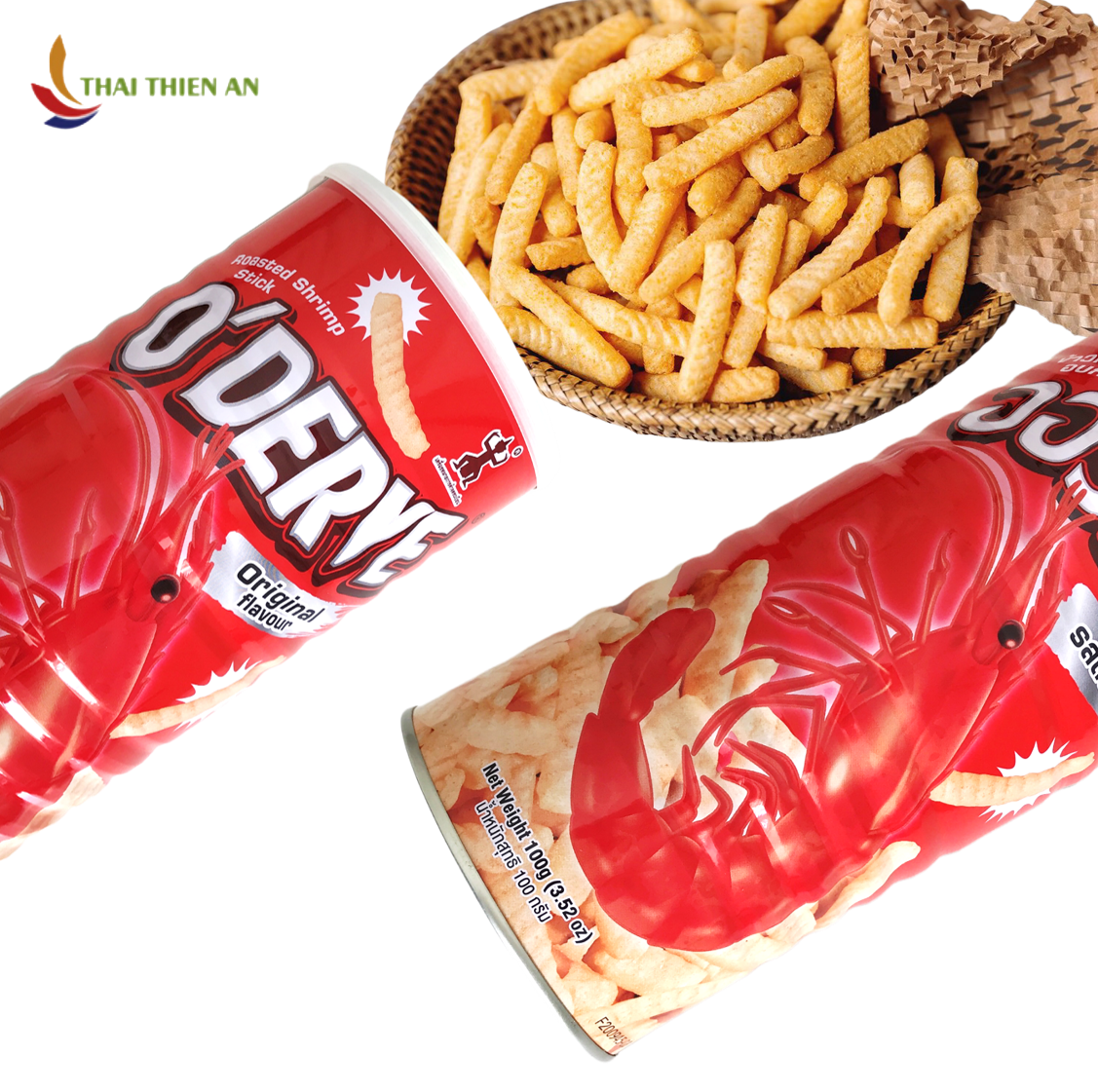Bánh phồng tôm Thái Lan ODERVE snack phồng tôm que - lon 100gr