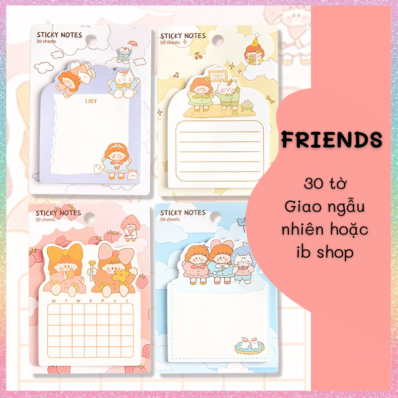 Set 30 tờ giấy ghi chú, giấy note in màu hoạt hình
