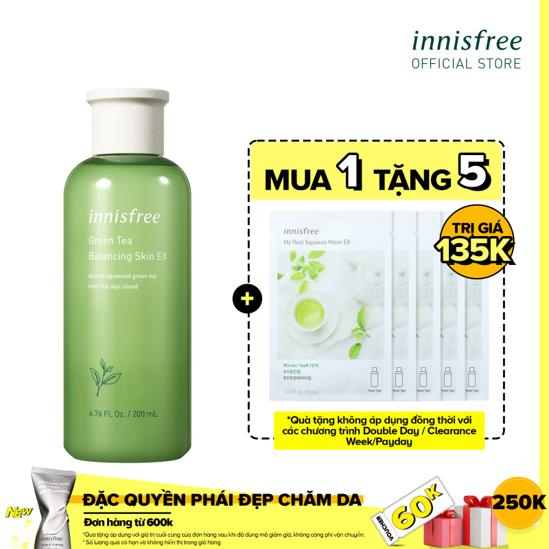 Nước cân bằng dưỡng ẩm từ trà xanh đảo Jeju Innisfree Green Tea Balancing Skin EX 200ml - NEW giá rẻ