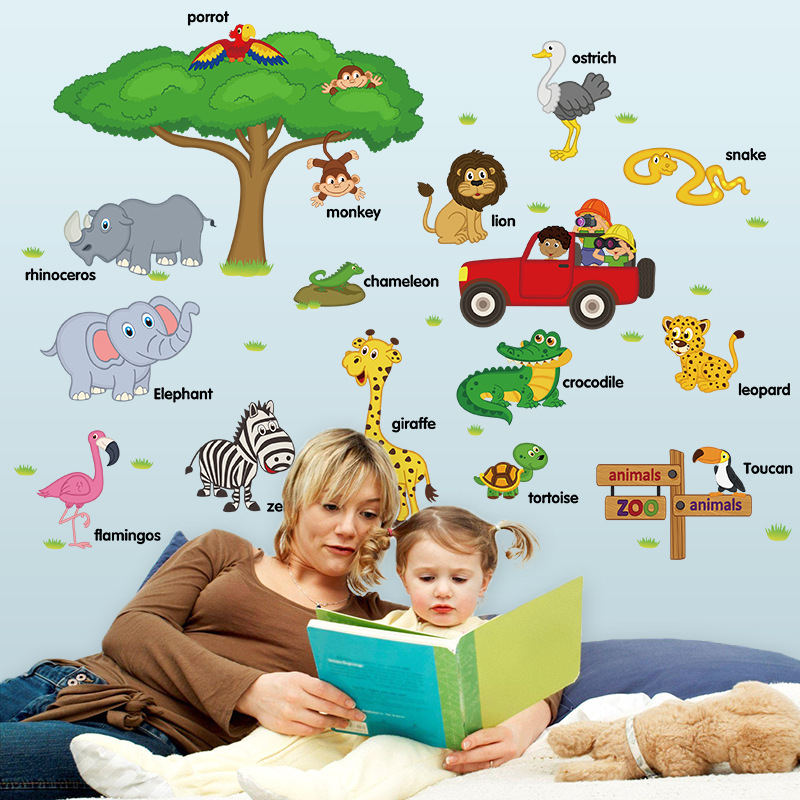 Decal dán tường động vật, dạy tiếng Anh cho bé