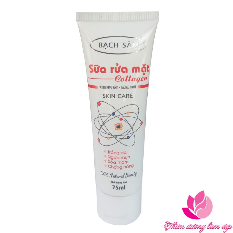 Sữa rửa mặt trắng da, Ngừa mụn, Xóa thâm, Chống nắng Collagen BẠCH SÂM - 75ml