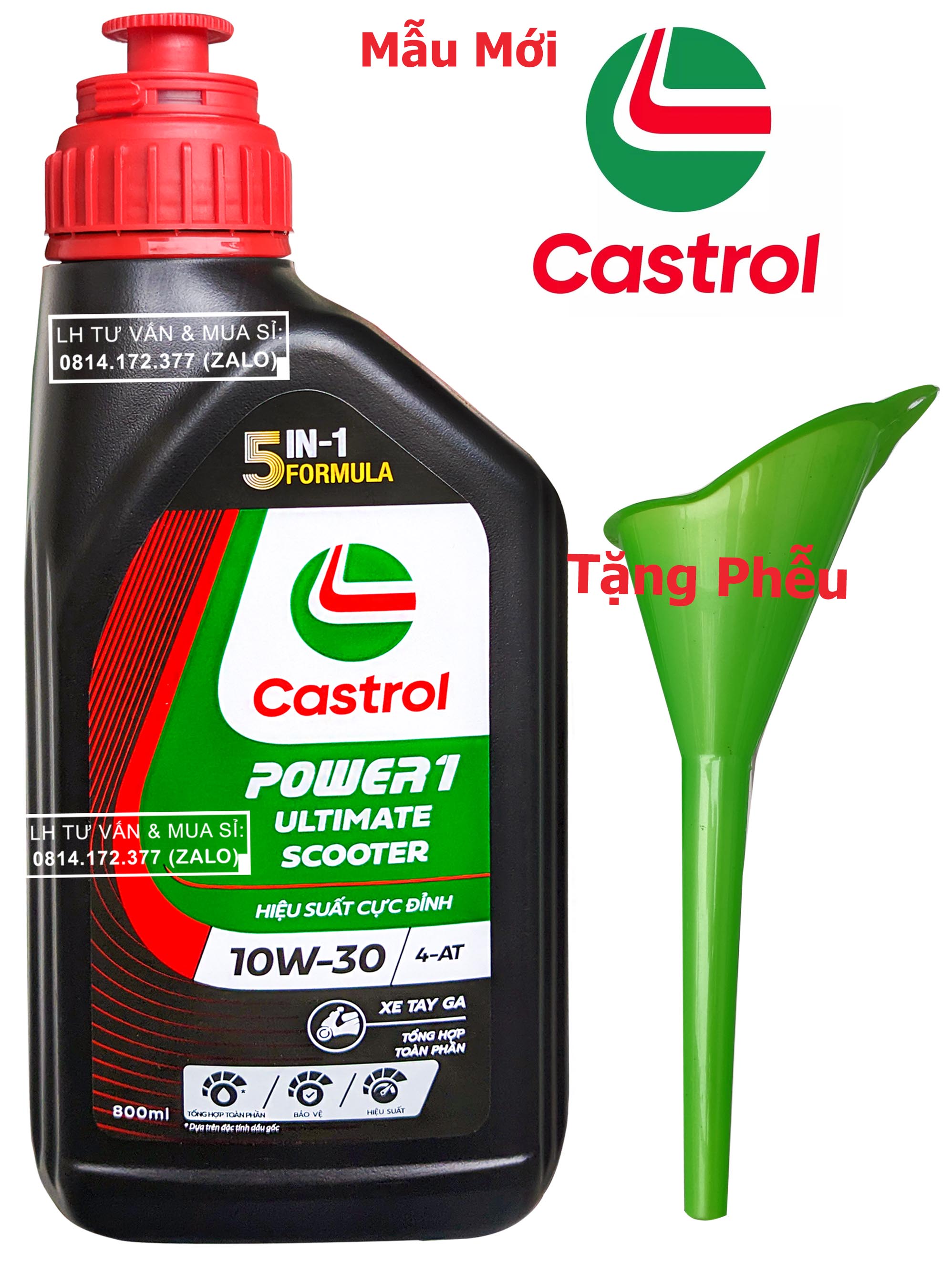 Dầu Nhớt Tổng Hợp Tay Ga Castrol Power-1 Ultimate 10w30 800ml ( 0.8L) - Thế Hệ Mới + Tặng Phễu Thay Nhớt